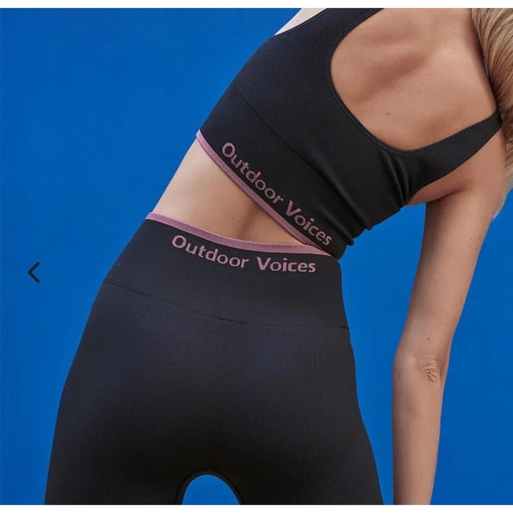 Outdoor Voices Ribbed Seamless Sports Bra Small Leggings XS Lot Black